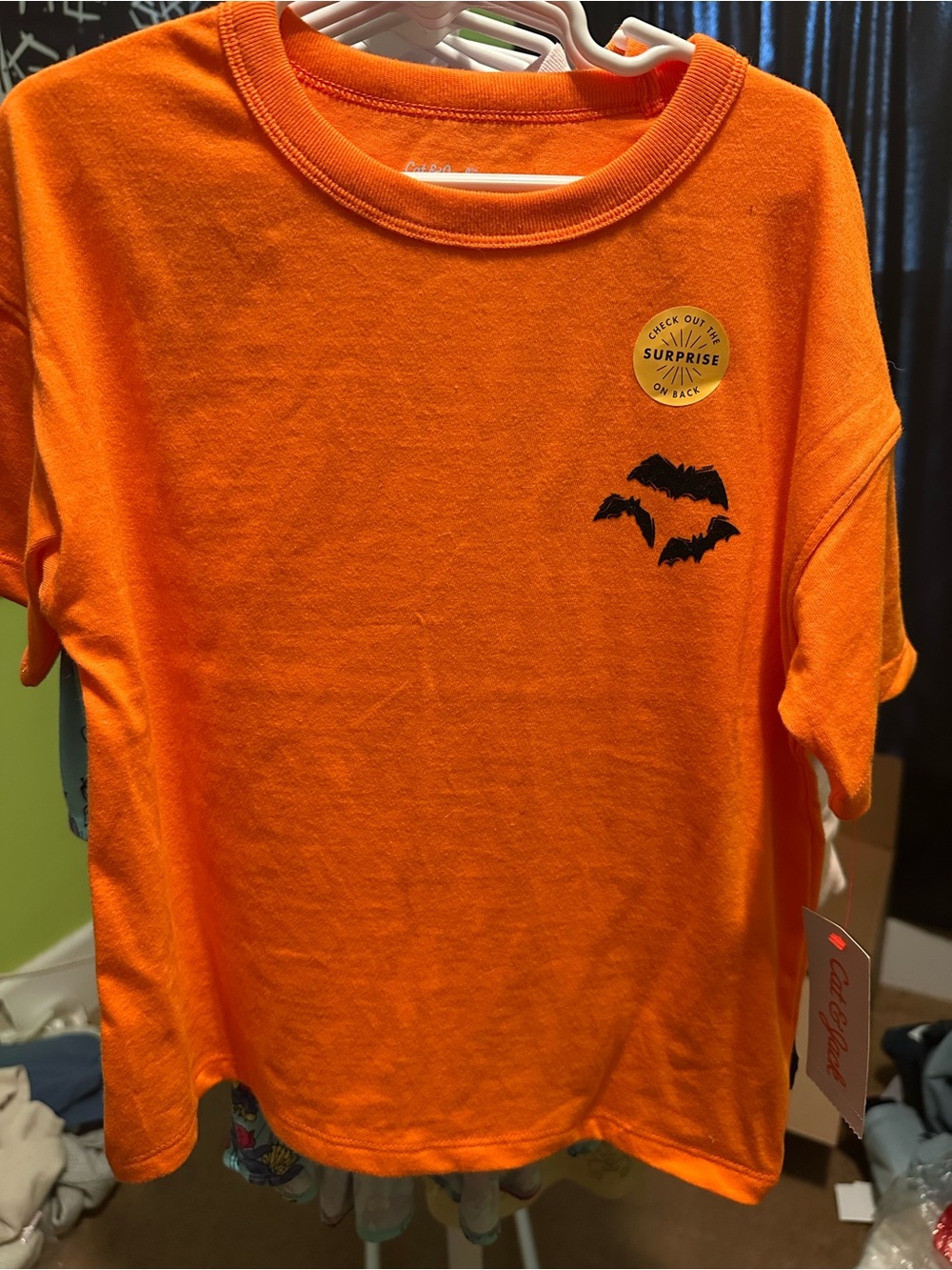 Cat & Jack Orange Short-Sleeve Tee with Black Bat Graphic